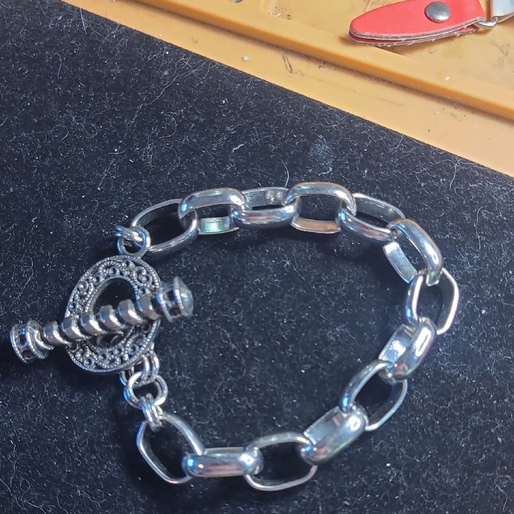 Substantial Silver Toned Chunky Chain Bracelet Unisex